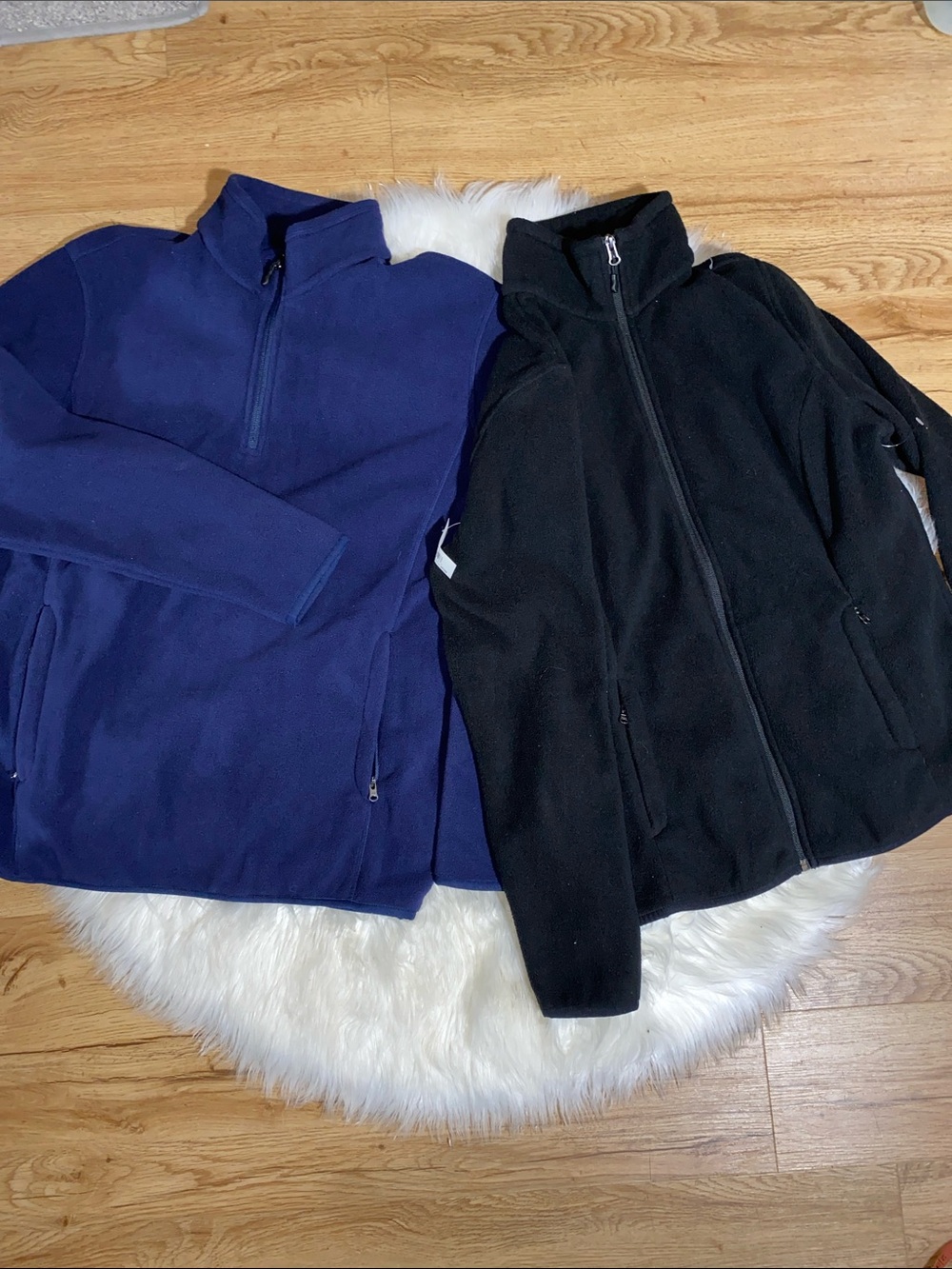 NEW 2 Amazon Essentials M Blk Full-Zip & blue pullover Polar Soft Fleece Jackets